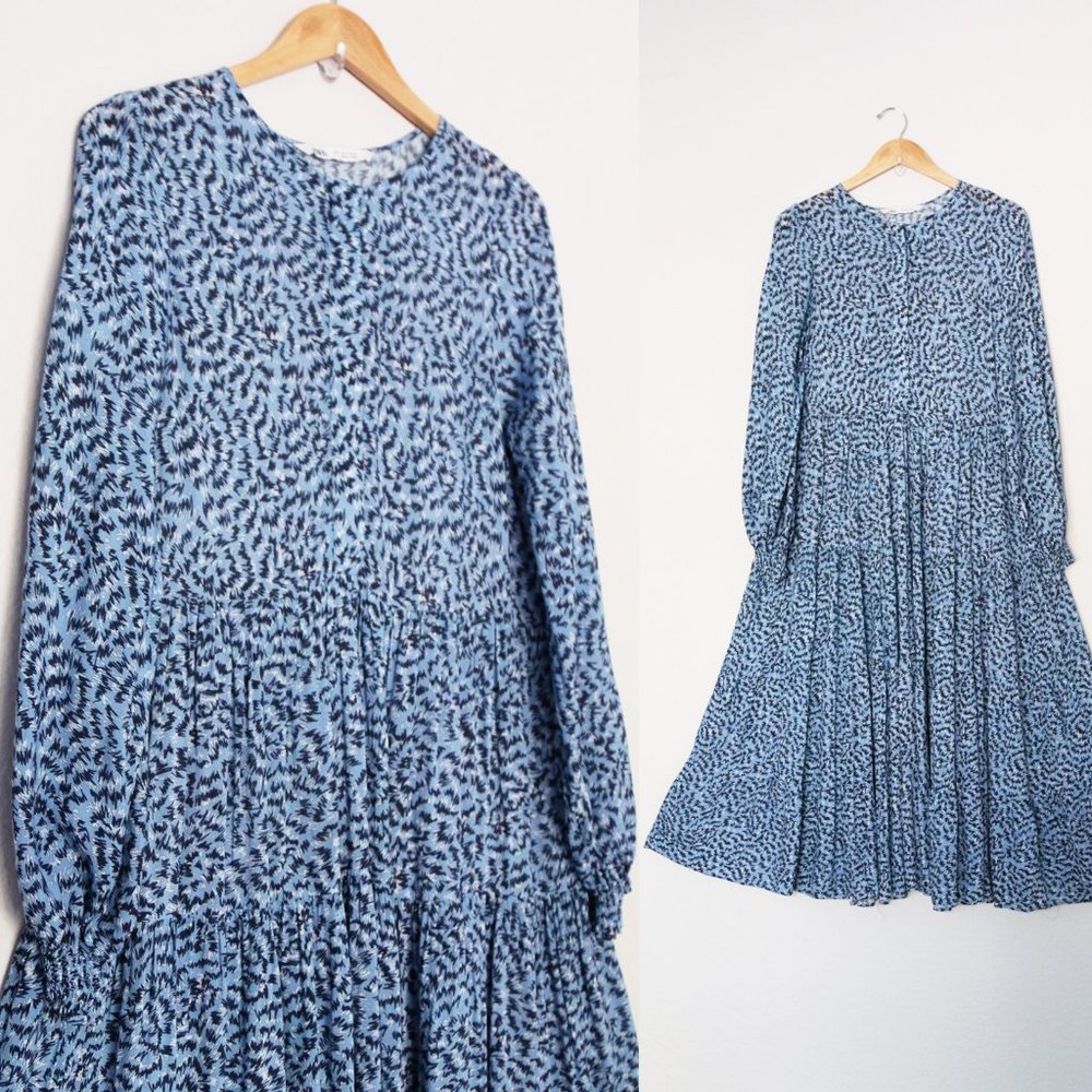 Zara Blue Angel Long Sleeve Prairie Tiered Midi Maxi Dress S Blogger's Favorite - Picture 4 of 15